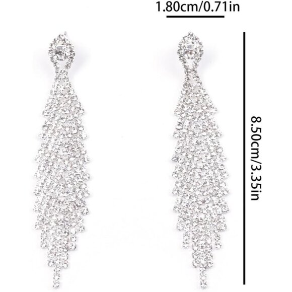 Bling Rhinestone Dangle Prom Women Long Tassel Crystal Chandelier Earrings - Picture 6 of 8